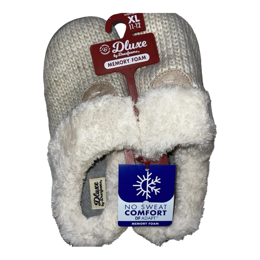 Dearfoams Knit Fur Plush Slippers House Shoes NEW Women's Size L 9-10